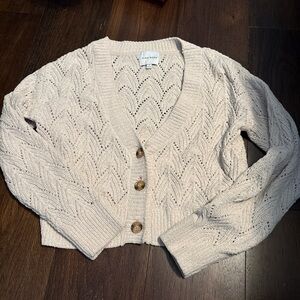 Pink Rose Cream Button-Up Cardigan